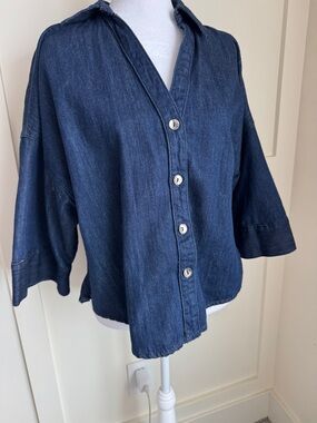 Zara Dark Blue Denim Button-Front Shirt